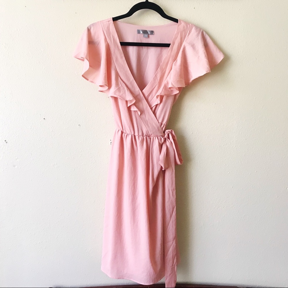 Peachy Blush Pink V-neck Ruffle Wrap Dress M
